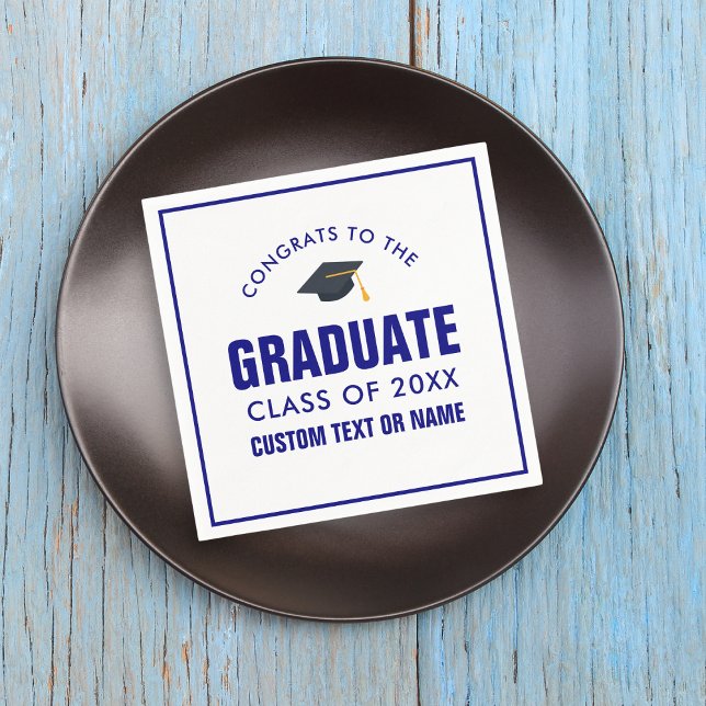 Abschluss Klasse von 20XX Ihre Schule Farbe Blau Serviette (Von Creator hochgeladen)