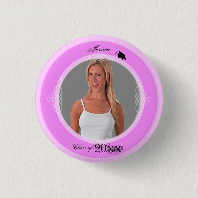 Abschluss-Knopf addieren Rosa des Foto-3 Button (Vorderseite)