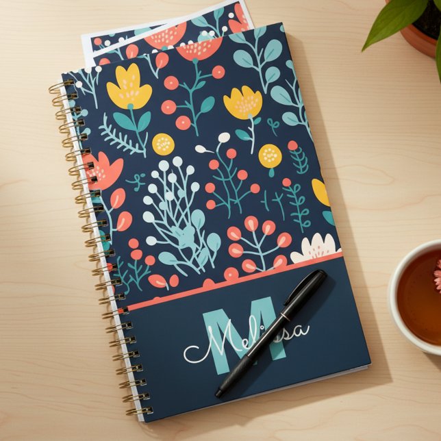 Abschluss Launische Botanische Blumenmuster Planer (Navy whimsical wildflower planner for graduation — perfect gift idea for students or teachers)
