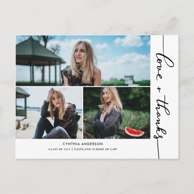 Abschluss-Liebe und dank Script-FotoCollage Postkarte (Vorderseite)