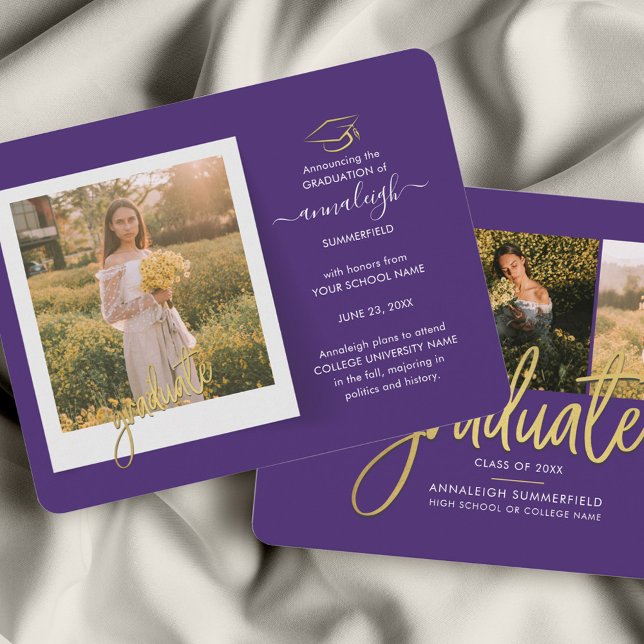 Abschluss Lila 2025 Ankündigung von Fotosammlungen Begleitkarte (Purple Graduation 2024 Boy or Girl Photos Announcement)