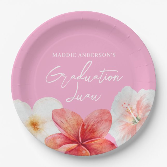 Abschluss Luau Tropical Blume Paper Plate Pappteller (Vorderseite)