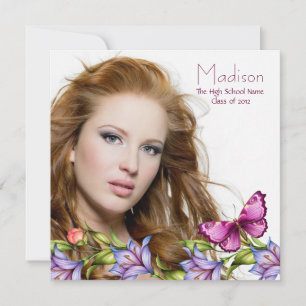 Abschluss Mädchen Rosa Schmetterling Wildblumen Fo Einladung