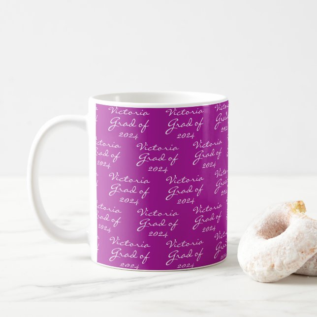 Abschluss Magenta Pink Personalisierter Grad Kaffe Kaffeetasse (Mit Donut)