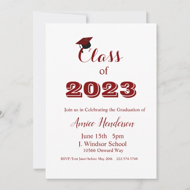 Abschluss Maroon & White Invitation Class 2024 Einladung (Vorderseite)