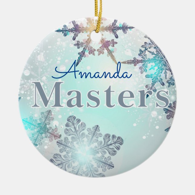 Abschluss Master Personalisierter Name Blau  Keramik Ornament (Vorne)
