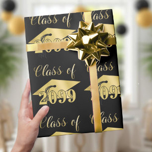 Abschluss Metallic Gold Class Jahr bearbeitbar Sch Geschenkpapier
