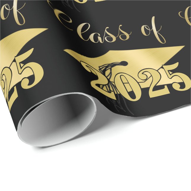 Abschluss Metallic Gold Class Jahr bearbeitbar Sch Geschenkpapier (Rolleneckpunkt)