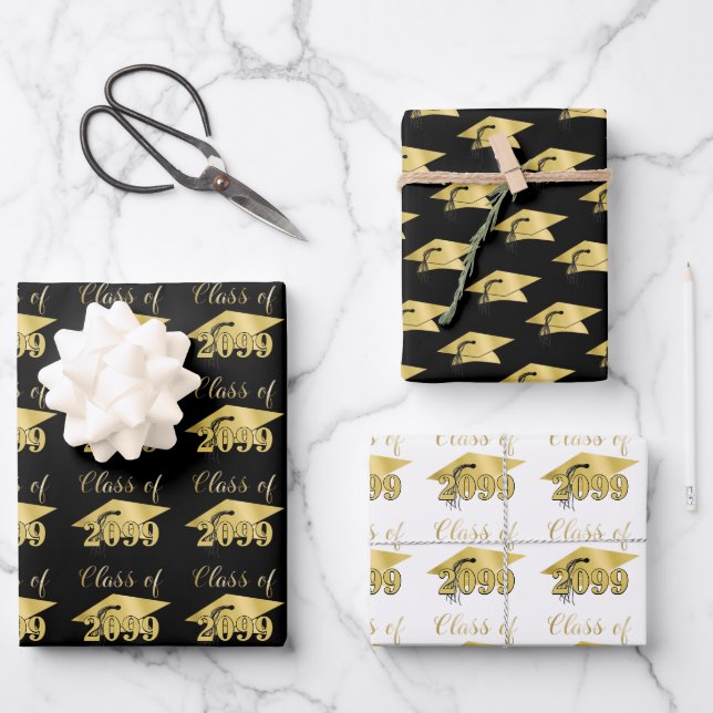 Abschluss Metallic Gold Class Jahr - Farbe Geschenkpapier Set (Vorderseite)