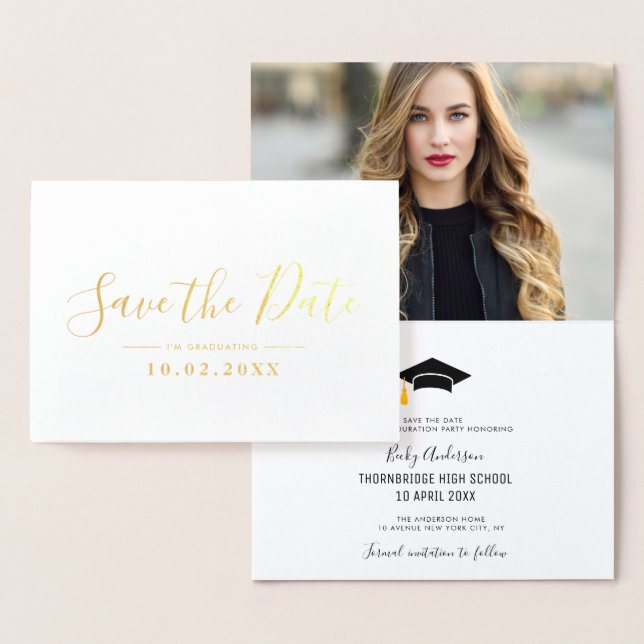 Abschluss mit Goldschrift Save the Date Foto Folienkarte (Anzeige)