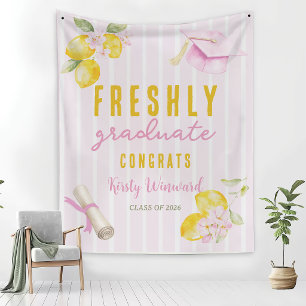 Abschluss mit rosa Streifen Zitronen und Blumen Wandteppich