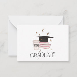 Abschluss mit rosafarbenen Büchern, Kaffee & Gold  Mitteilungskarte