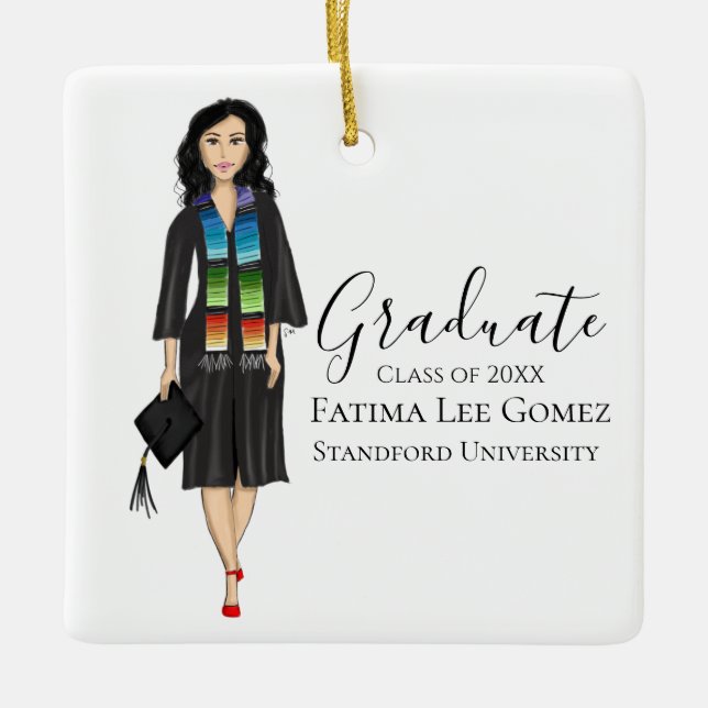 Abschluss mit Serape Grad Cap and Gown Keramikornament (Vorderseite)