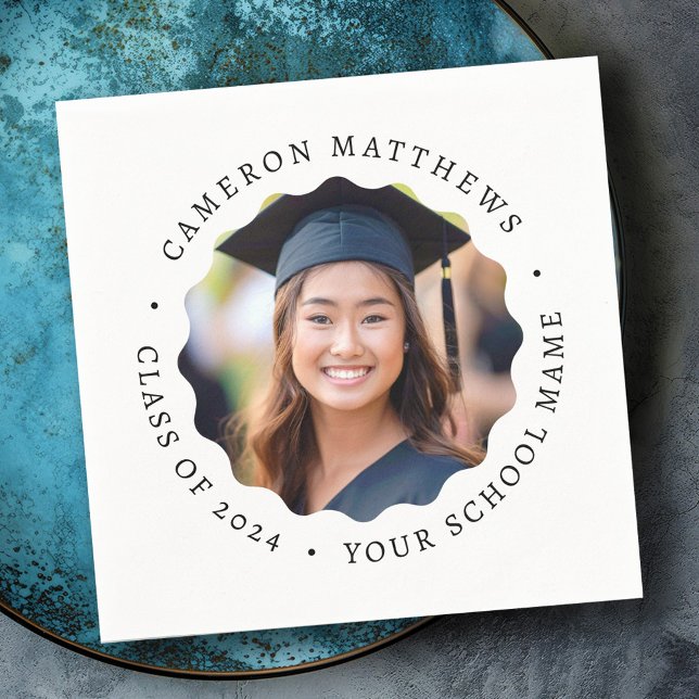 Abschluss mit weißem Foto Serviette (Graduate photo white wavy border graduation napkins)