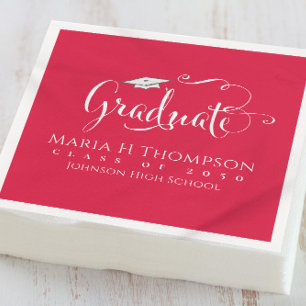 Abschluss Modern Mortarboard Script Crimson Red Serviette