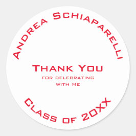 Abschluss Modern Simple Red Custom Vielen Dank Runder Aufkleber