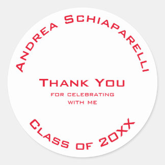 Abschluss Modern Simple Red Custom Vielen Dank Runder Aufkleber