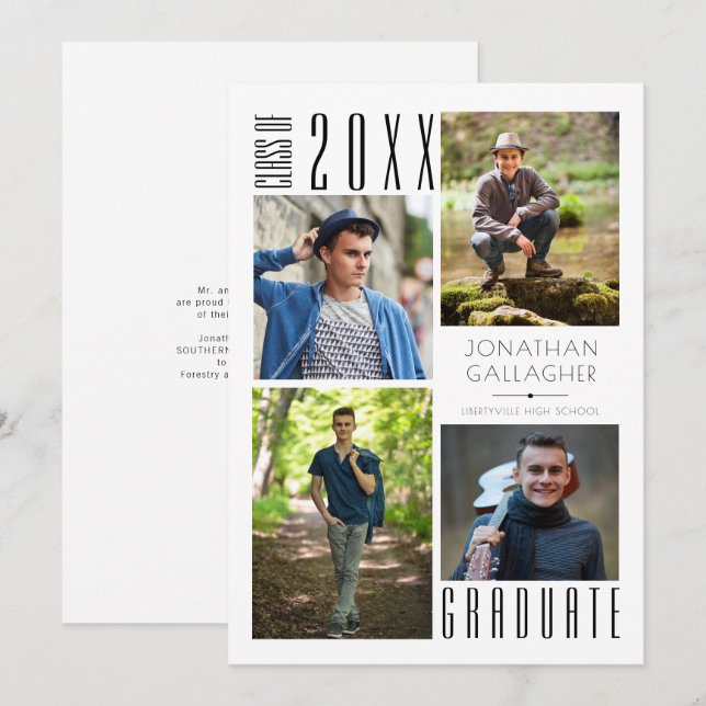 Abschluss Modern Sleek Vier Fotos Schwarze Ankündi Ankündigung (Vorne/Hinten)