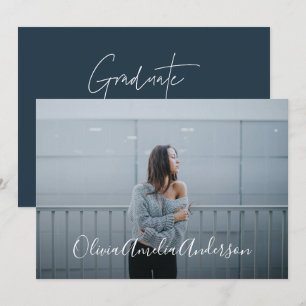 Abschluss Moderne Foto Schrift Typografie blau Einladung