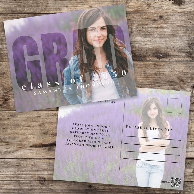 Abschluss Moderne Grad Typografie Einfach Zwei Fot Postkarte (Von Creator hochgeladen)