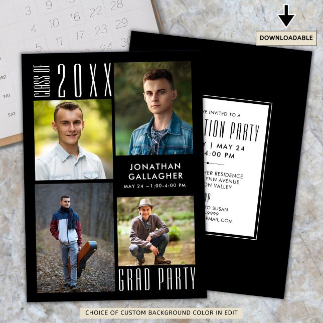 Abschluss Moderne, schmale Klasse von 20XX Schwarz Einladung (Von Creator hochgeladen)