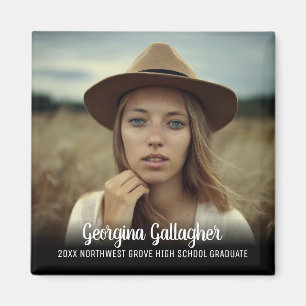 Abschluss Modernes, feines Foto   Grad Name Script Magnet