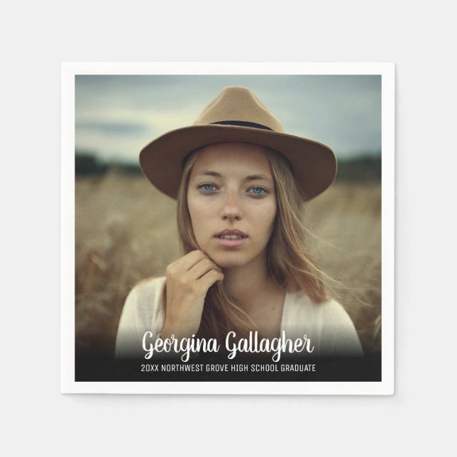 Abschluss Modernes, feines Foto | Grad Name Script Serviette (Vorderseite)