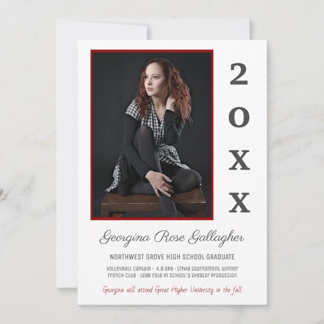 Abschluss Modernes Foto Einfach Grad Jahr Rot Grau Ankündigung (Vorderseite)