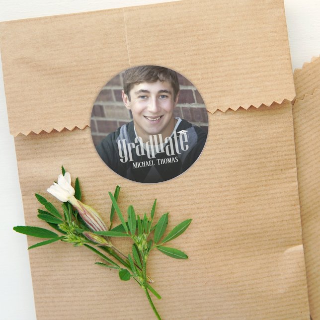 Abschluss Modernes Foto Einfaches Minimalistisches Runder Aufkleber (Von Creator hochgeladen)