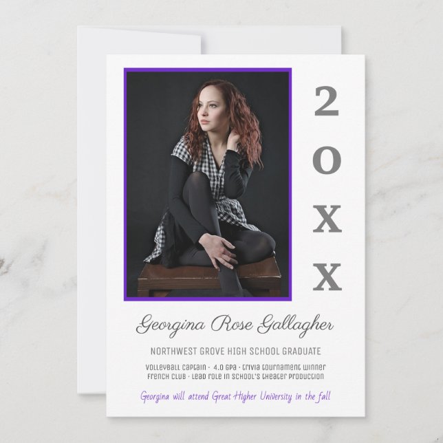 Abschluss Modernes Foto Lila Jahr Ankündigung (Vorderseite)