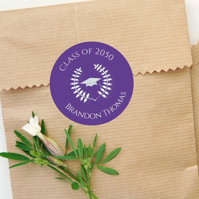 Abschluss Modernes Klassisches Laurel Einfach Lila Runder Aufkleber (Von Creator hochgeladen)