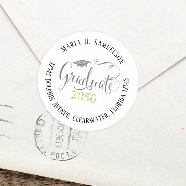 Abschluss Modernes Minimalistisches Mortarboard Go Runder Aufkleber (Von Creator hochgeladen)