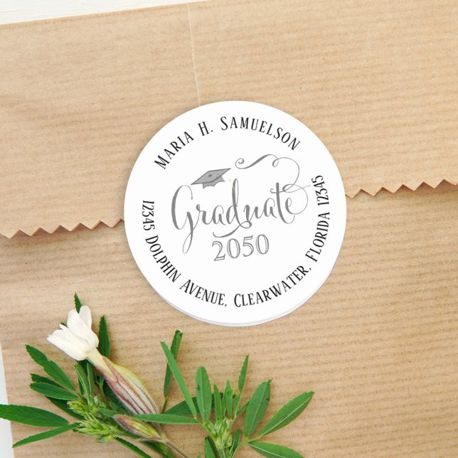 Abschluss Modernes Minimalistisches Mortarboard Sc Runder Aufkleber (Von Creator hochgeladen)