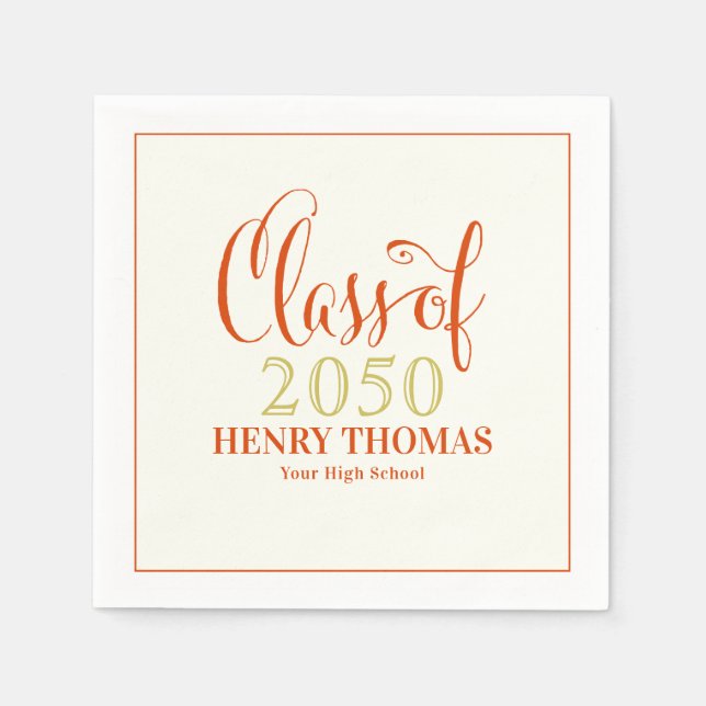 Abschluss Modernes Minimalistisches Orange Script Serviette (Vorderseite)