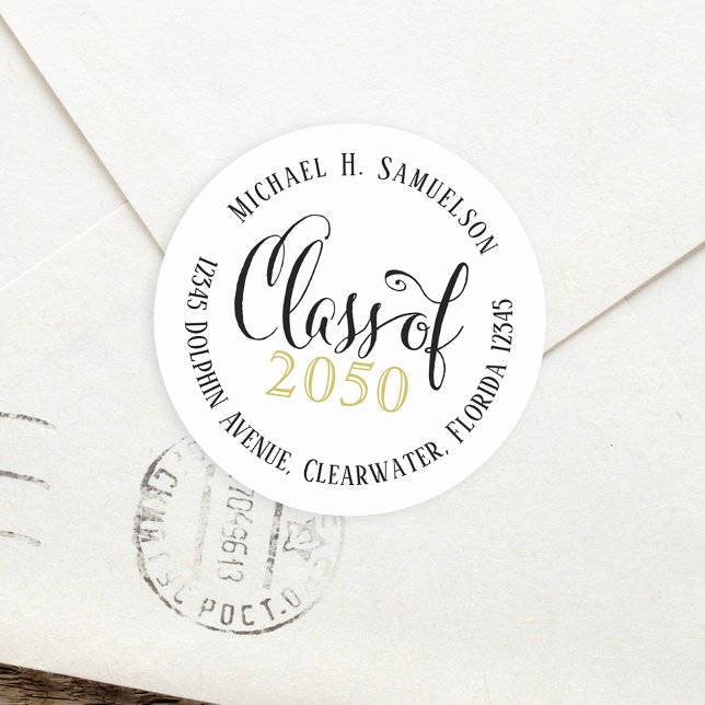 Abschluss Modernes Script Classic Gold Black Runder Aufkleber (Von Creator hochgeladen)