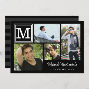 Abschluss Monogram Fotolollage Schwarz Einladung