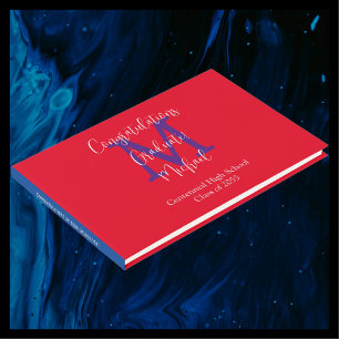 Abschluss Monogram Scarlet Red White Blue Sign-In Gästebuch