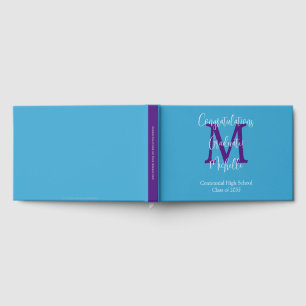 Abschluss-Monogramm Himmelblau Lila Weiß Anmeldebu Gästebuch