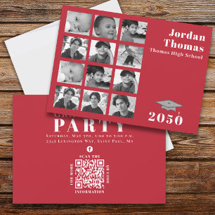Abschluss Multi Foto Collage Einfache Red QR Code Einladung