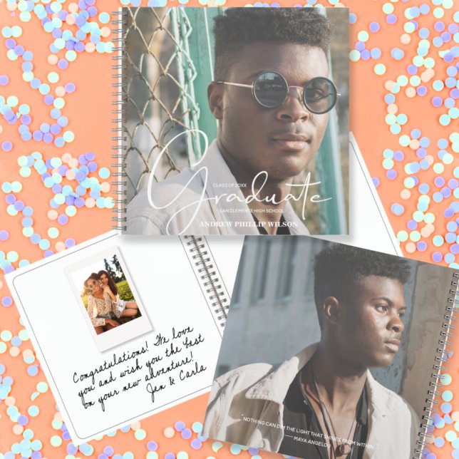 Abschluss-Nachricht und sofortiges Foto-Gästebuch Notizbuch (CHOOSE your page style, spine color, soft or hard cover and add a personal message on the back.)