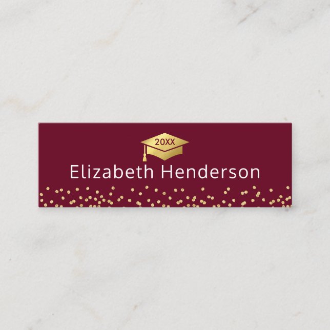 Abschluss Name Card Burgundy Gold Glitzer Telefonnummerkarte (Vorderseite)