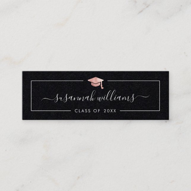 Abschluss Name Card Modern Script Rose Gold Cap Mini Visitenkarte (Vorderseite)