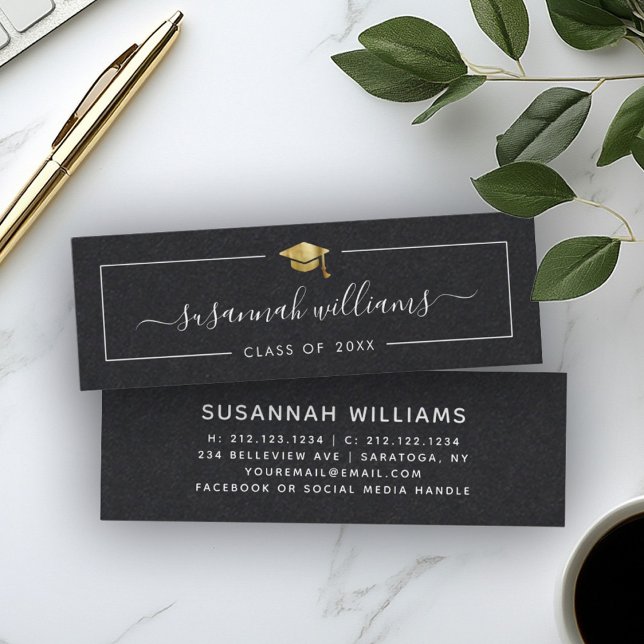Abschluss Name Card Modernes Skript Einsetzen Gold Mini Visitenkarte (Von Creator hochgeladen)
