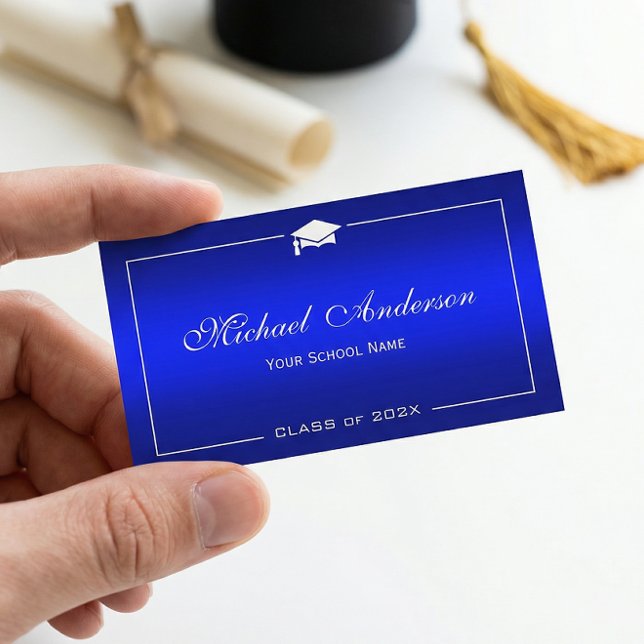 Abschluss Name Card - Stilvolle Schlichte blaue Ma Telefonnummerkarte (Von Creator hochgeladen)