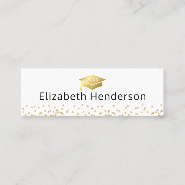 Abschluss Name Card White Gold Glitzer Telefonnummerkarte (Vorderseite)