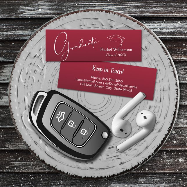 Abschluss Name Class Details Crimson Telefonnummerkarte (Small crimson red Graduation Calling Cards are 3" x 1", hand out to friends keep in touch )