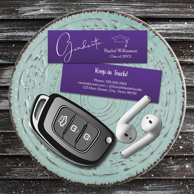 Abschluss Name Class Details Lila Telefonnummerkarte (Small purple Graduation Calling Cards are 3" x 1", hand out to friends keep in touch
)