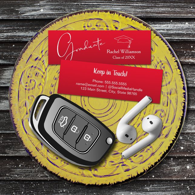 Abschluss Name Class Details Rot Telefonnummerkarte (Small red Graduation Calling Cards are 3" x 1", hand out to friends keep in touch)