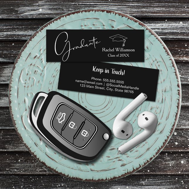 Abschluss Name Class Details Schwarz Telefonnummerkarte (Small black Graduation Calling Cards are 3" x 1", hand out to friends keep in touch )