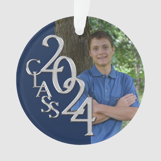 Abschluss Navy Blue 2024 Foto Ornament (Vorderseite)